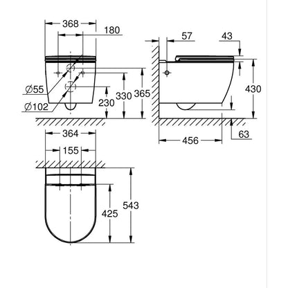 Комплект стенен тоалетен чиния Grohe Bau Ceramic Rimless бял гланц с капак softclose