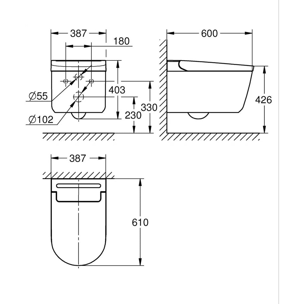 Комплект тоалетна чиния Grohe Sensia Pro Rimless с електрическа биде функция, бял гланц и капак Softclose