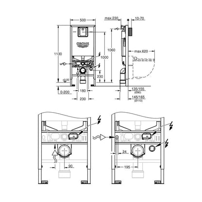Комплект за окачено WC Grohe Sensia Rimless с електрическа биде функция, бял гланц, резервоар Rapid SLX и капак softclose