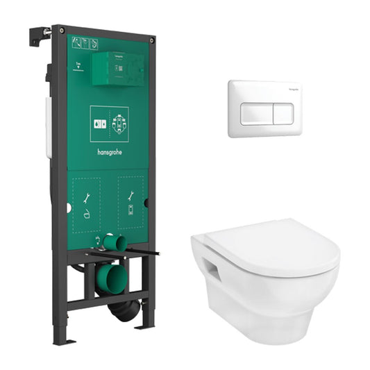 Комплект за стенен тоалетен чиния Hansgrohe GladeLake S с вграден резервоар, капак и бутон