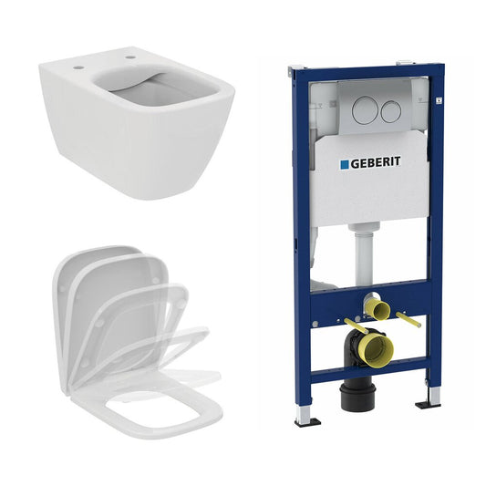 Ideal Standard I.life B Wall-Hung Toilet Set in White with Seat and Concealed Cistern