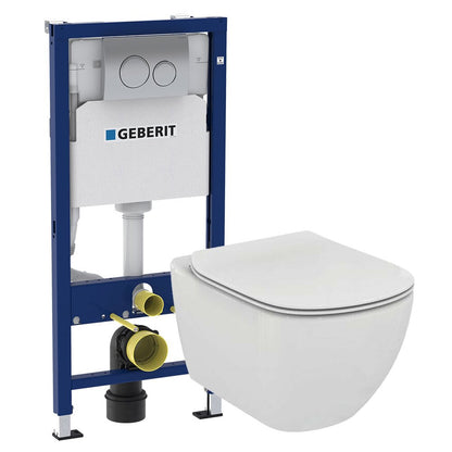 Комплект стенен WC Ideal Standard Tesi AquaBlade с капак softclose, клапа и резервоар Geberit Duofix Delta