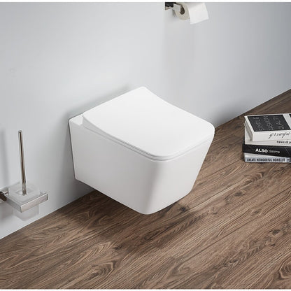 Inter Ceramic Rimless Wall-Hung Toilet Set Matte White with Soft Close Lid