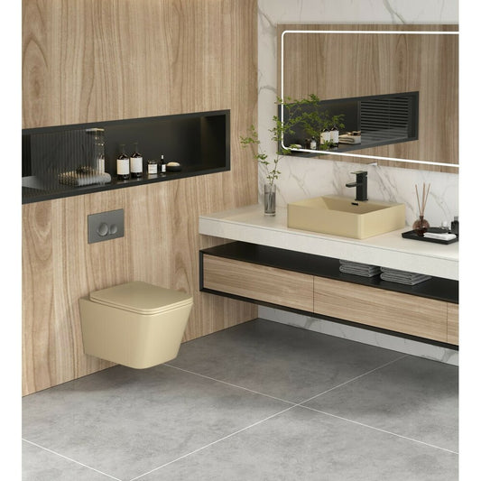 Inter Ceramic Rimless Wall-Hung Toilet Set Matte Beige with Soft Close Lid