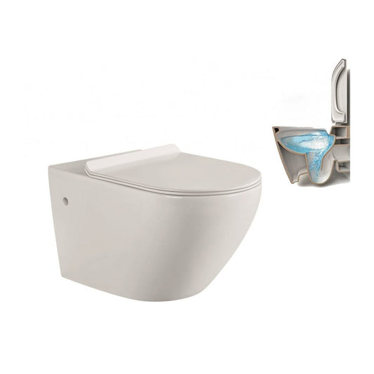 Inter Ceramic Rimless Wall-Hung Toilet Set with Slim White Glossy Bidet Function Lid