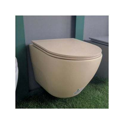 Wall-mounted toilet set Inter Ceramic Rimless with slim beige matte lid