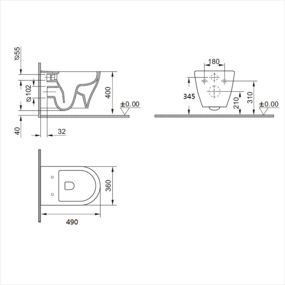 Wall-mounted toilet set Inter Ceramic Rimless with slim beige matte lid