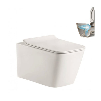 Inter Ceramic Rimless Wall-Hung Toilet Set with Slim White Glossy Lid