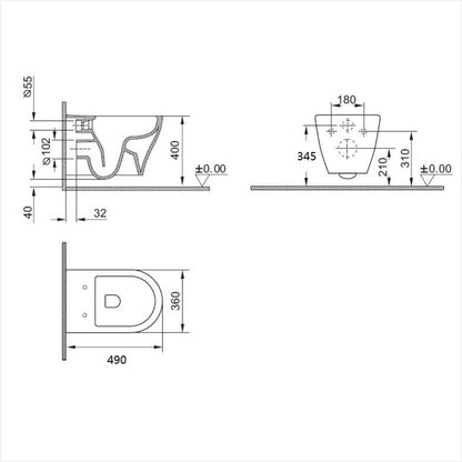 Комплект стенен тоалетна Inter Ceramic Rimless с тънък капак сив мат