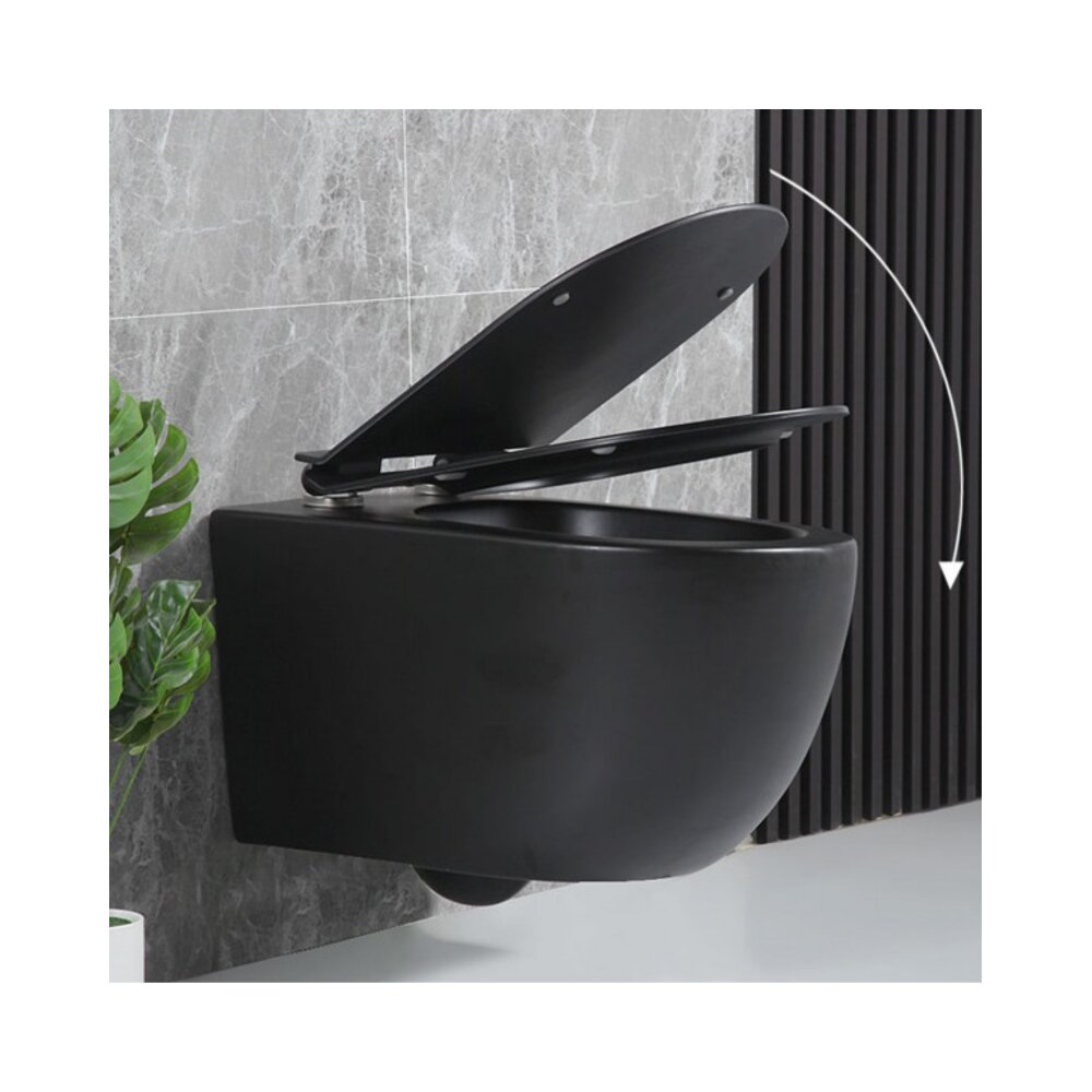 Wall-mounted toilet set Inter Ceramic Tornado Rimless with slim black matte lid
