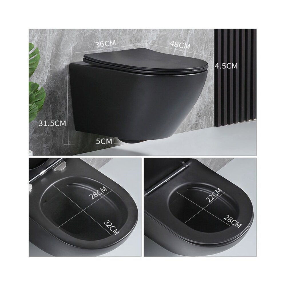 Wall-mounted toilet set Inter Ceramic Tornado Rimless with slim black matte lid