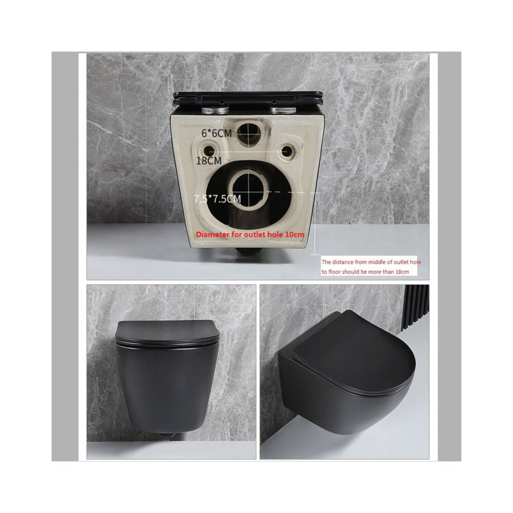 Wall-mounted toilet set Inter Ceramic Tornado Rimless with slim black matte lid