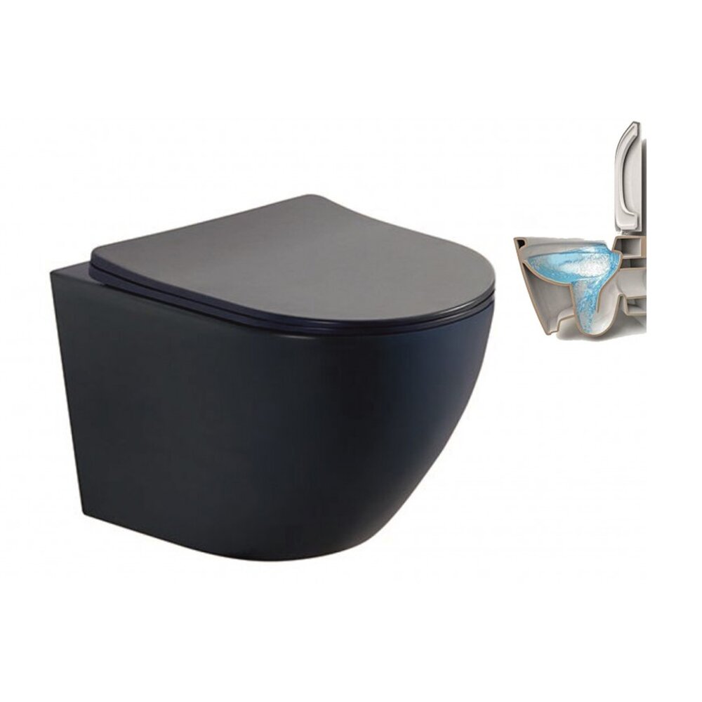 Wall-mounted toilet set Inter Ceramic Tornado Rimless with slim black matte lid