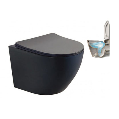 Wall-mounted toilet set Inter Ceramic Tornado Rimless with slim black matte lid