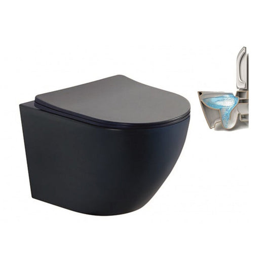 Wall-mounted toilet set Inter Ceramic Tornado Rimless with slim black matte lid
