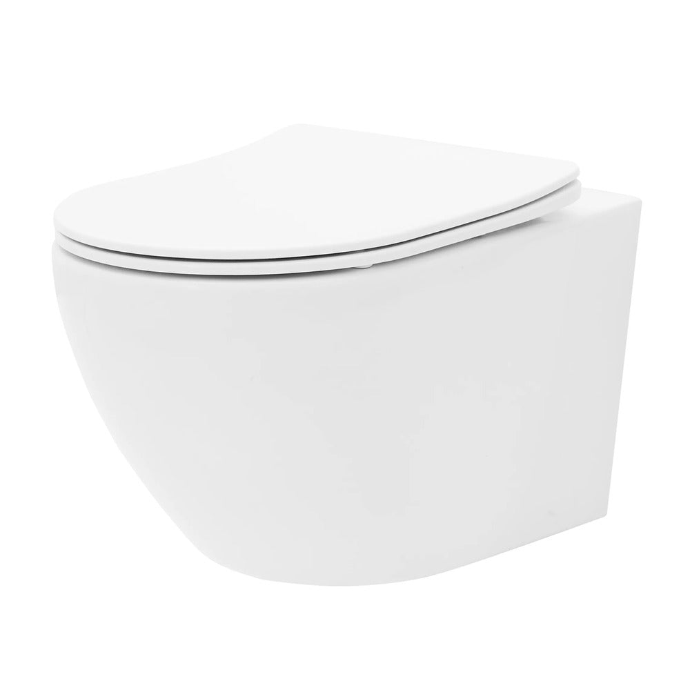 Rea Carlo Mini Wall-Mounted Toilet Set with Soft-Close Seat and White Bidet