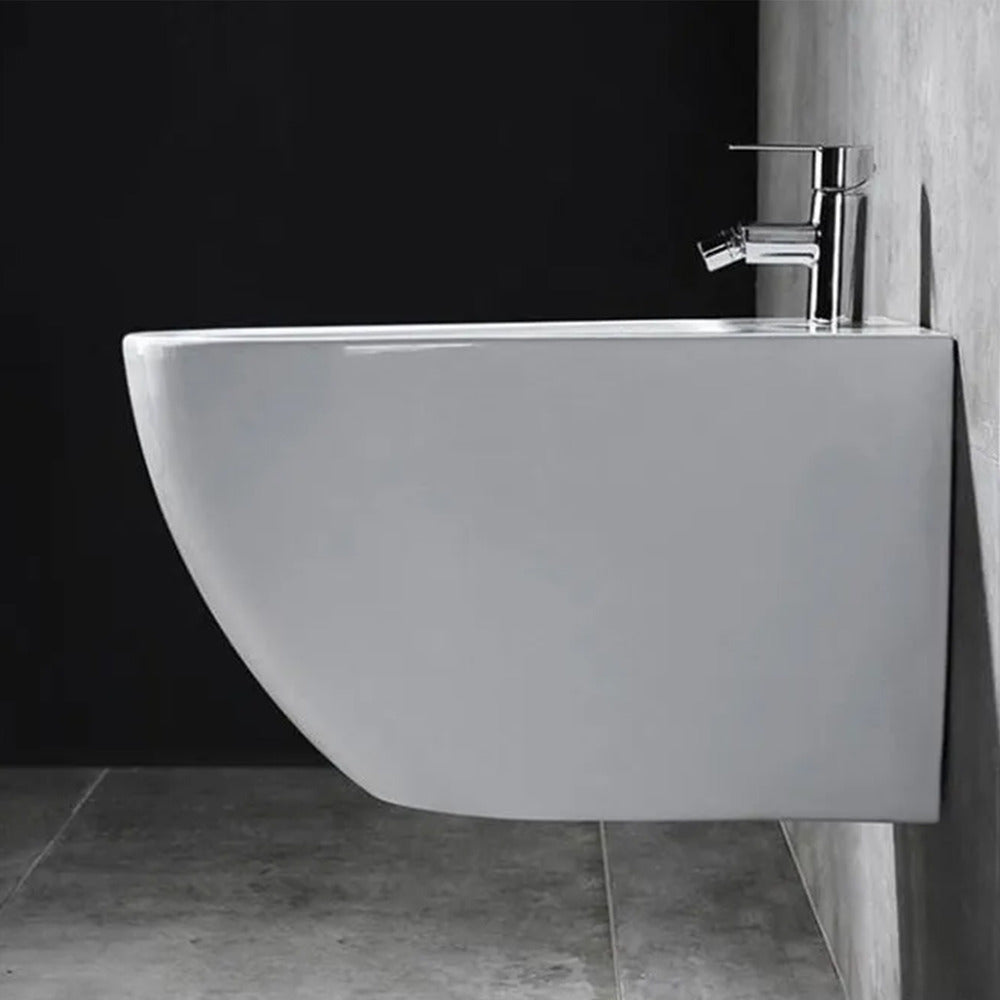 Rea Carlo Mini Wall-Mounted Toilet Set with Soft-Close Seat and White Bidet