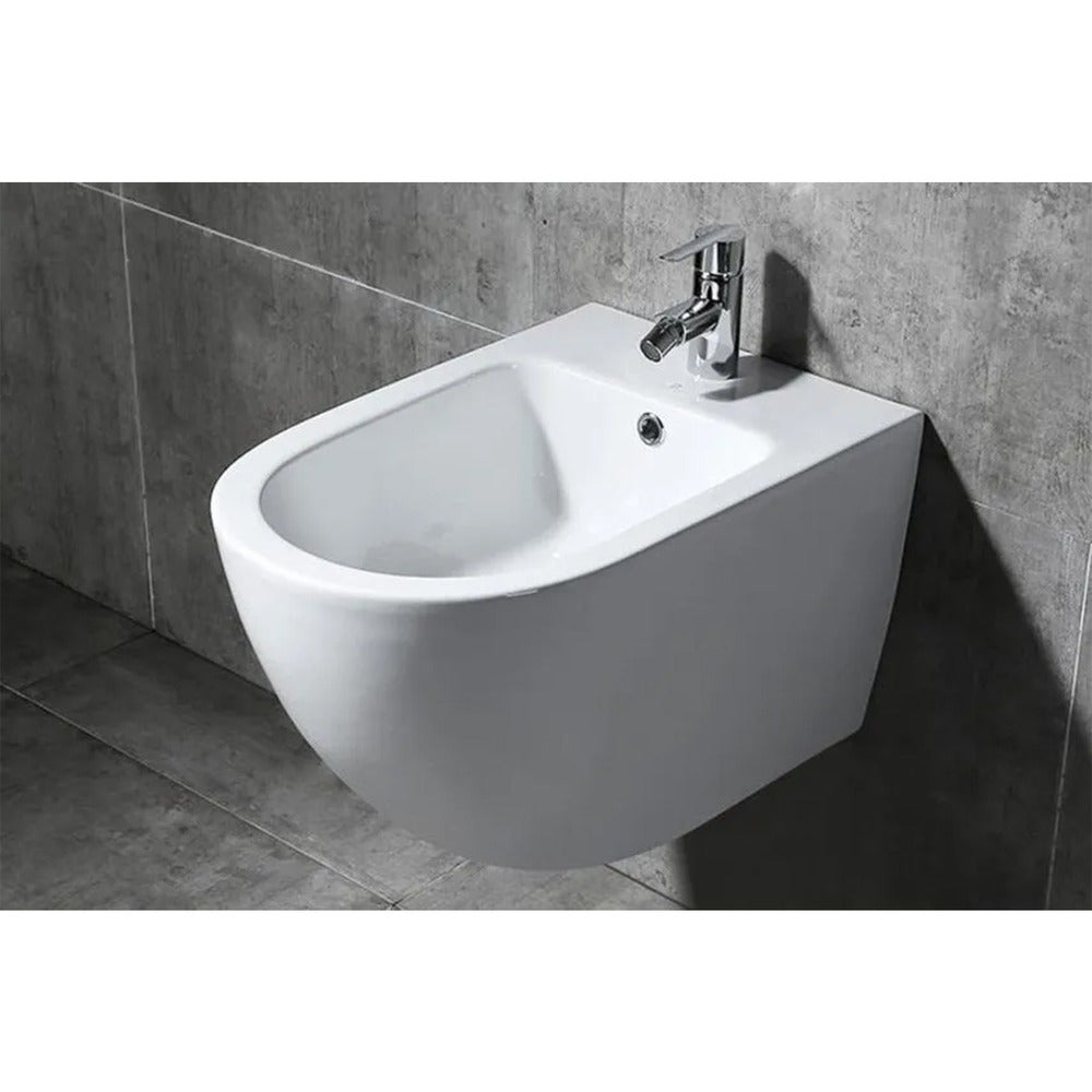 Rea Carlo Mini Wall-Mounted Toilet Set with Soft-Close Seat and White Bidet