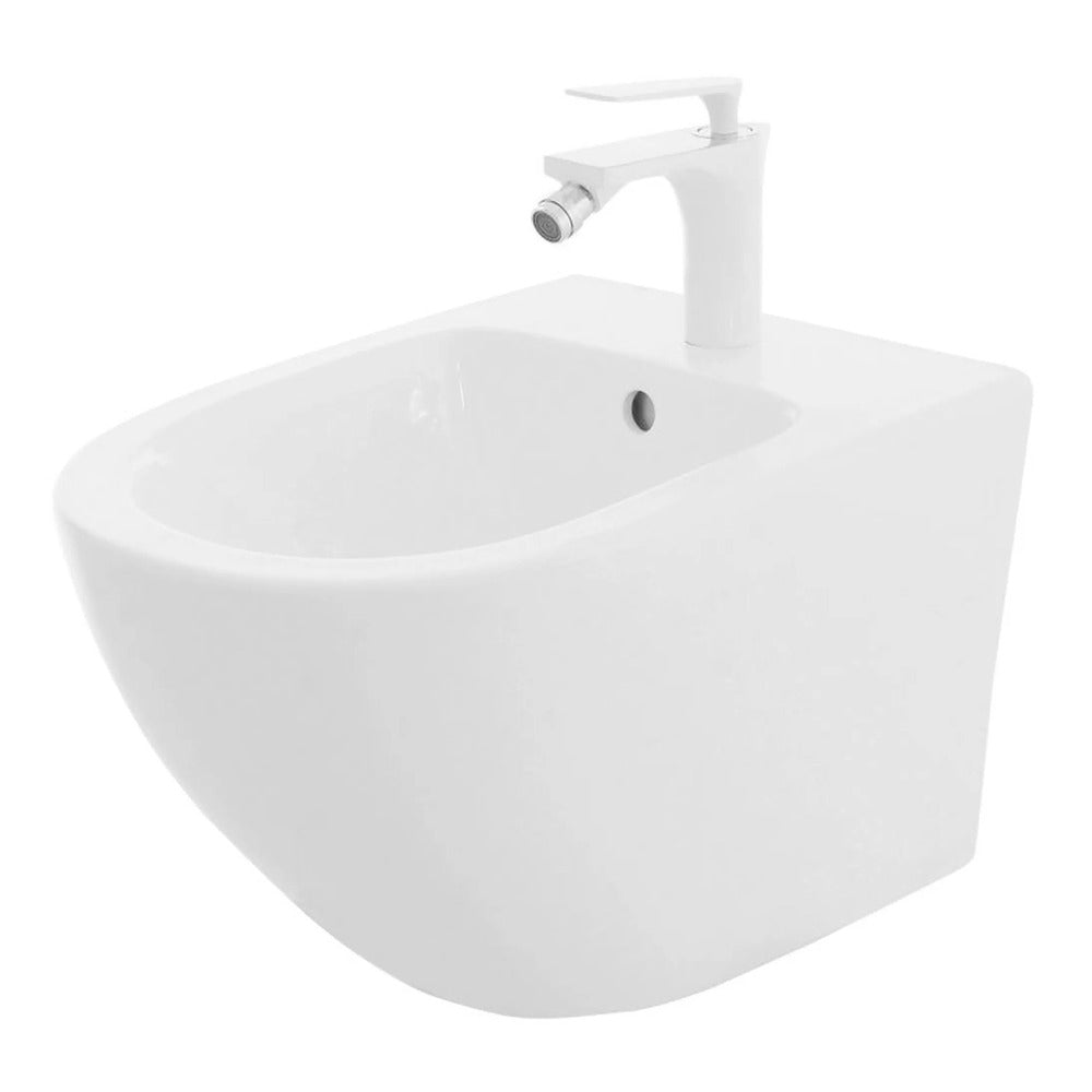 Rea Carlo Mini Wall-Mounted Toilet Set with Soft-Close Seat and White Bidet