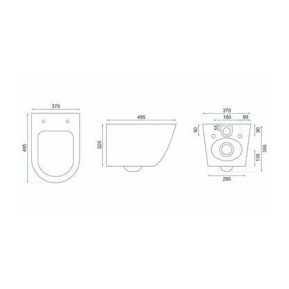 Rea Carlo Mini Wall-Mounted Toilet Set with Soft-Close Seat and White Bidet