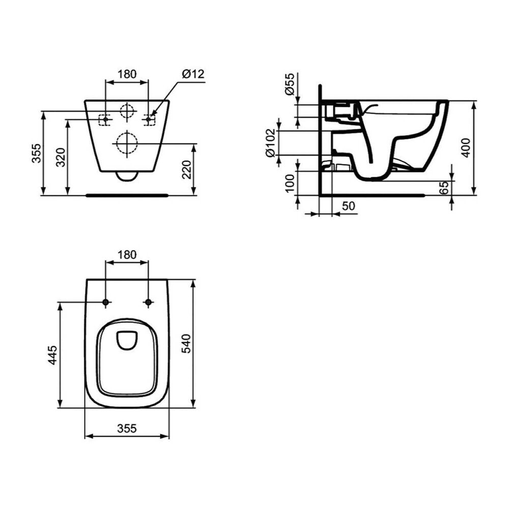 Комплект стенен тоалетен чиния rimless Ideal Standard I.life B бял с биде и капак softclose