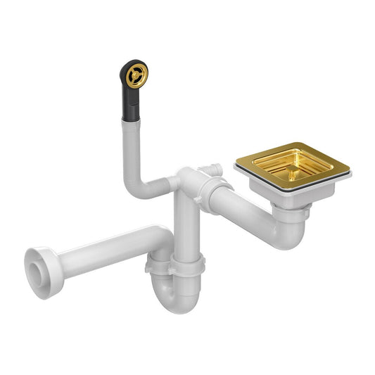 Quadron Unique Square Drain Cover Siphon in Gold Finish for Granite Sinks 1 Bowl