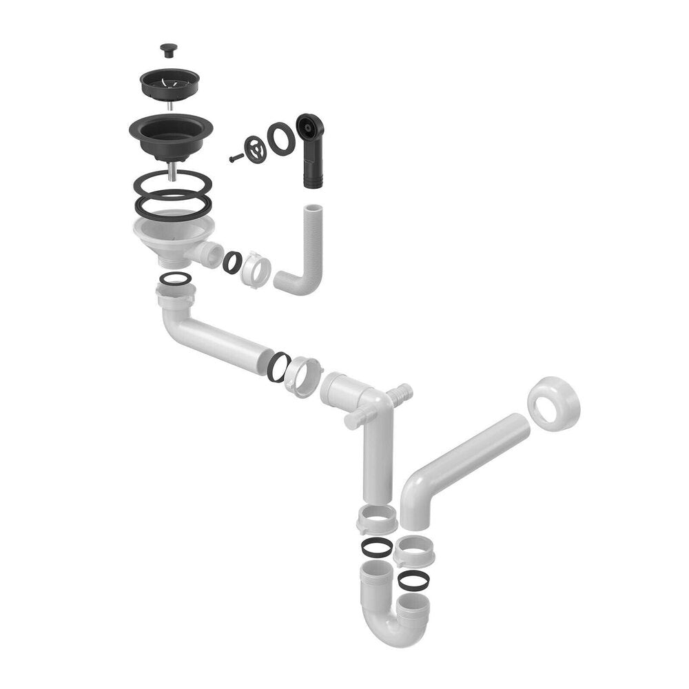 Siphon with Drain Cover Quadron Unique Carbon Black for Granite Sinks 1 Bowl