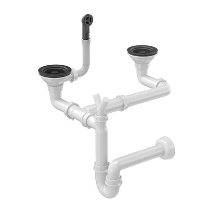Siphon with Drain Cover Quadron Unique Carbon Black for Granite Sinks 2 Bowls