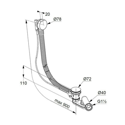 Kludi Rotexa 2000 Chrome Plated Bathtub Drain with Overflow