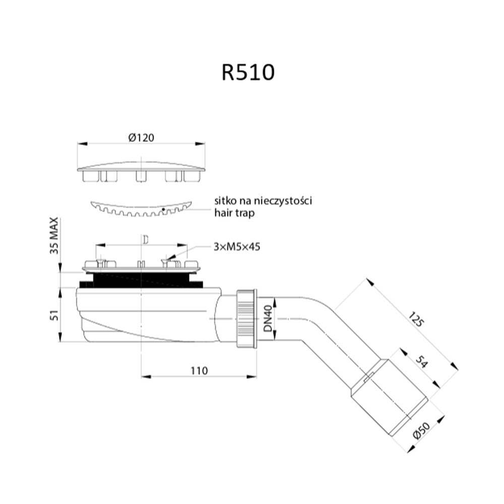 Сифон за душ кабина Radaway R510 хром гланц