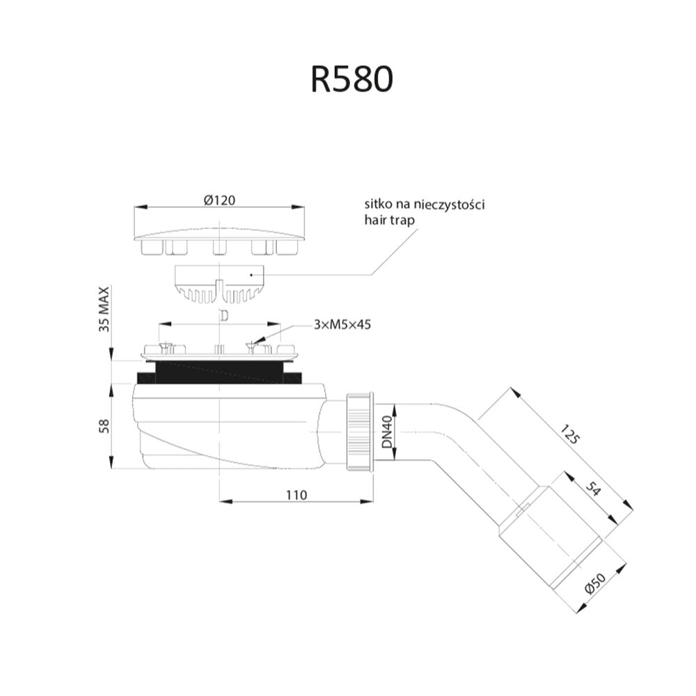 Сифон за душ кабина Radaway R580 хром гланц