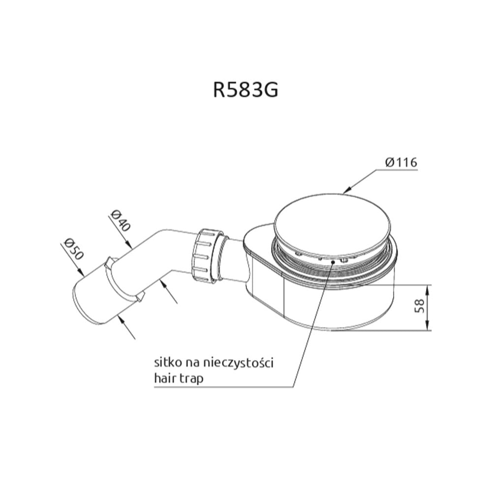 Сифон за душ кабина Radaway R583G в лъскаво злато