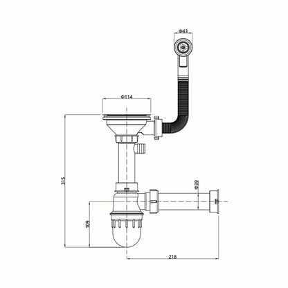 Quadron Unique Siphon for Granite Sinks in Stainless Steel Finish