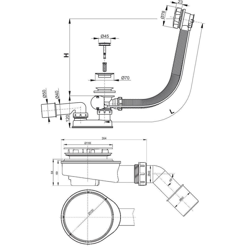 Universal Automatic Siphon for Bathtub with Overflow Besco