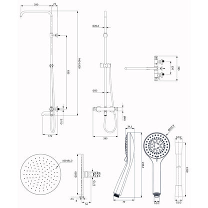 Omnires Y Thermostatic Shower Column in Chrome with Bathtub Spout