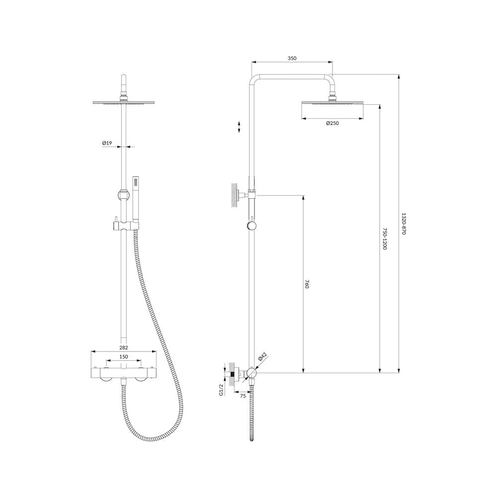 Shower column with thermostatic valve brushed gold Omnires Y