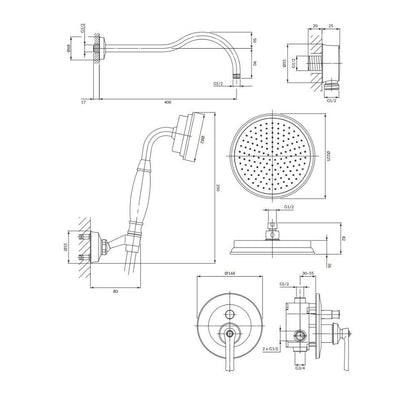 Brushed Brass Built-in Shower System Omnires Armance