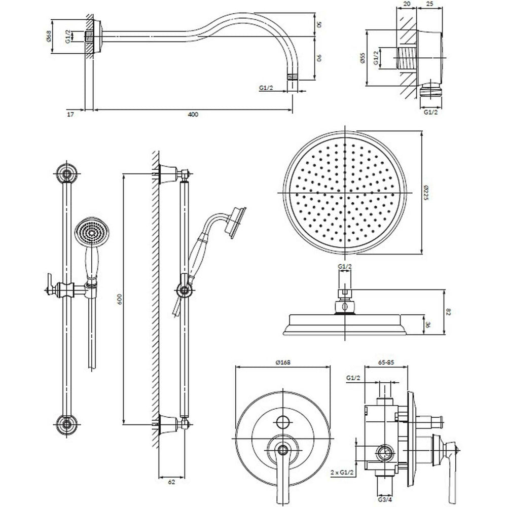 Built-In Shower System with Shower Bar Omnires Armance and Shower Head with 1 Function