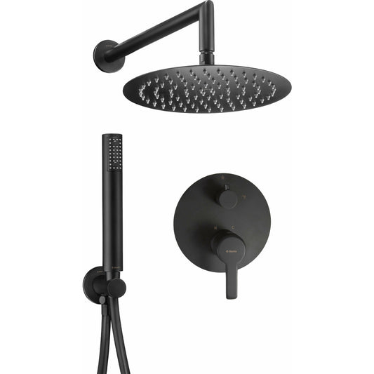 Deante Arnika Matte Black Concealed Shower System with Fixed Pipe