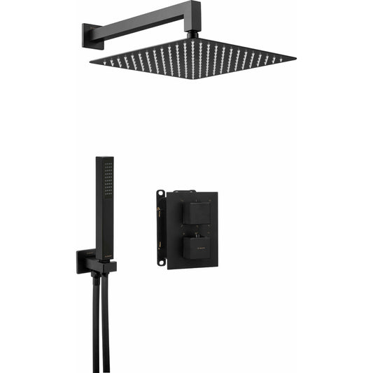 Deante Box Matte Black Concealed Shower System with Thermostat