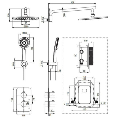 Built-in Shower System Deante Box Titanium with Built-in Body