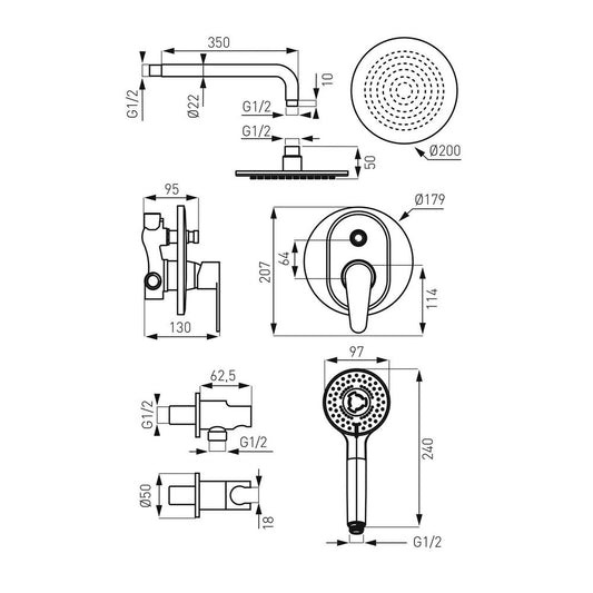 Ferro Algeo Chrome Concealed Shower System