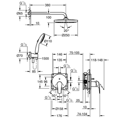 Built-in shower system Grohe Eurosmart Cosmopolitan 250