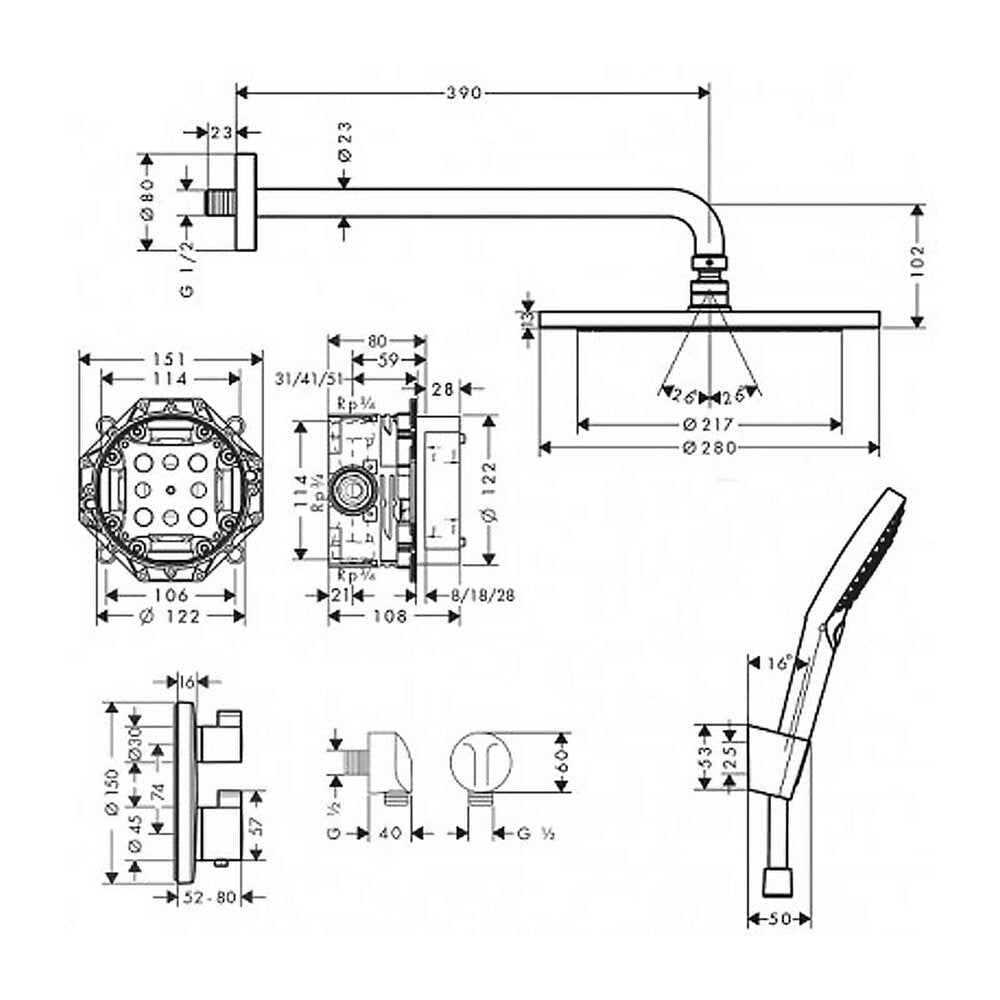 Built-in Shower System Hansgrohe Croma 280 Ecostat S Matte Black