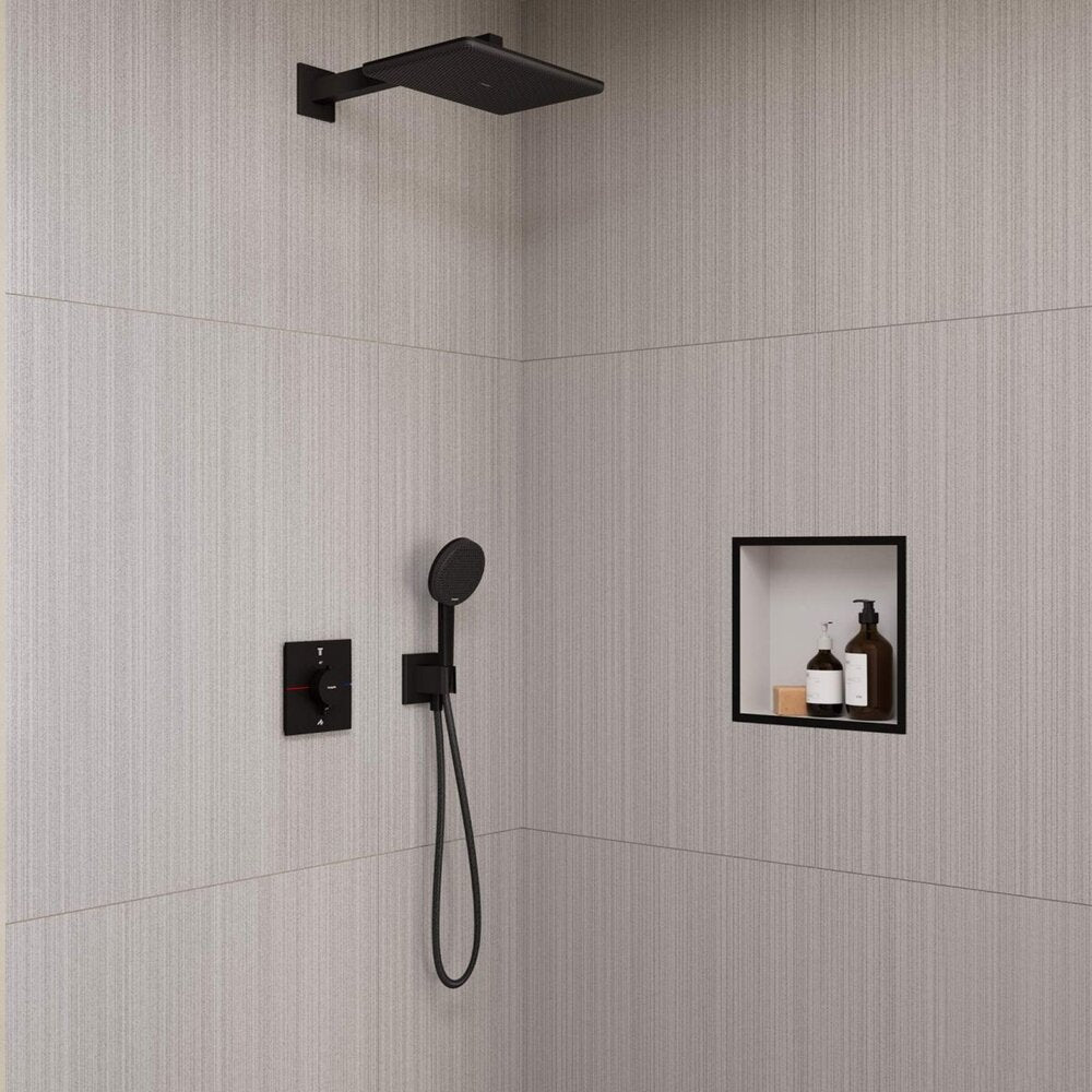 Вградена душ система Hansgrohe Raindance Alive Q с термостат и вградена част, матово черно покритие