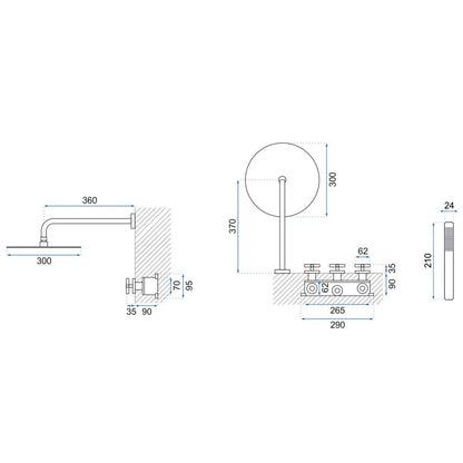 Rea Exit Black Concealed Shower System - 5 Pieces