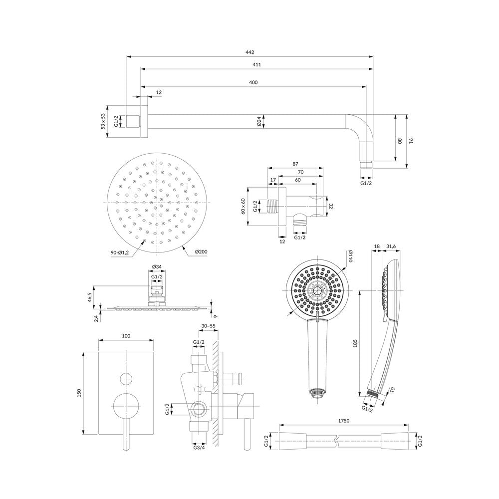 Omnires Y Built-in Shower System with 5 Functions