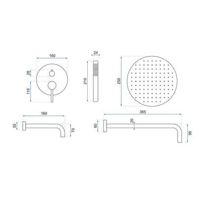 Rea Lungo Built-in Shower System Gold Brushed Finish