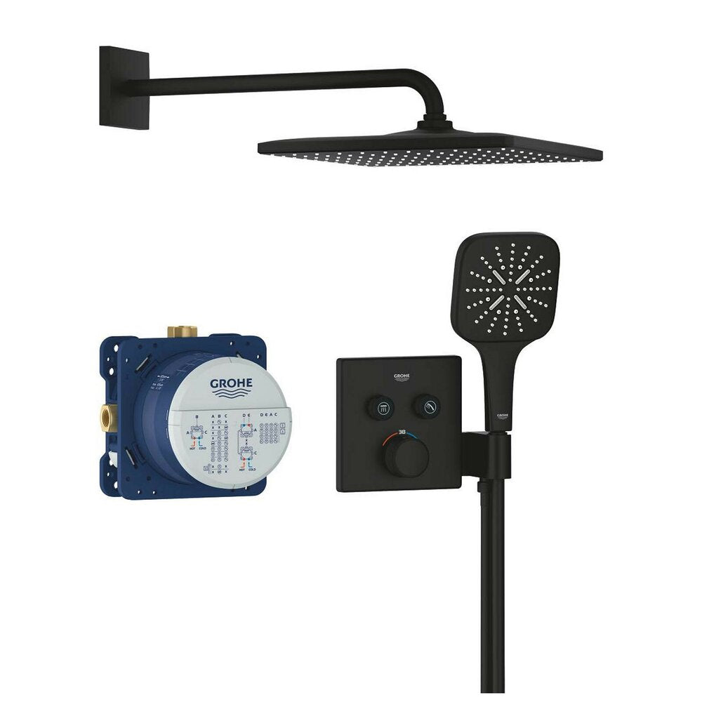 Shower system in matte black Grohe SmartControl SmartActive 310 Cube