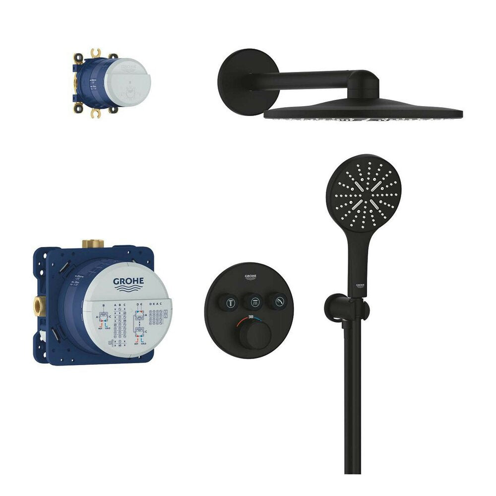 Shower system in matte black Grohe SmartControl SmartActive 310 Round